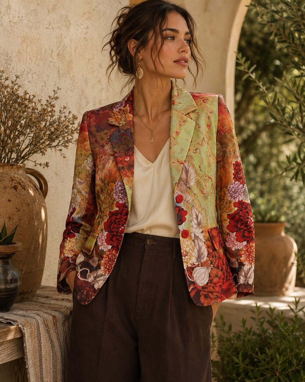 MK Solo Emanuel Floral Satin Blazer Art to Wear Jacket Small